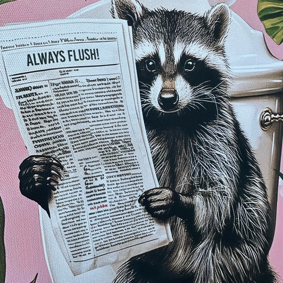 Raccoon on Toilet reading Paper “ Always Flush “  Bathroom Wall Art Home Decor - Picture 7 of 11